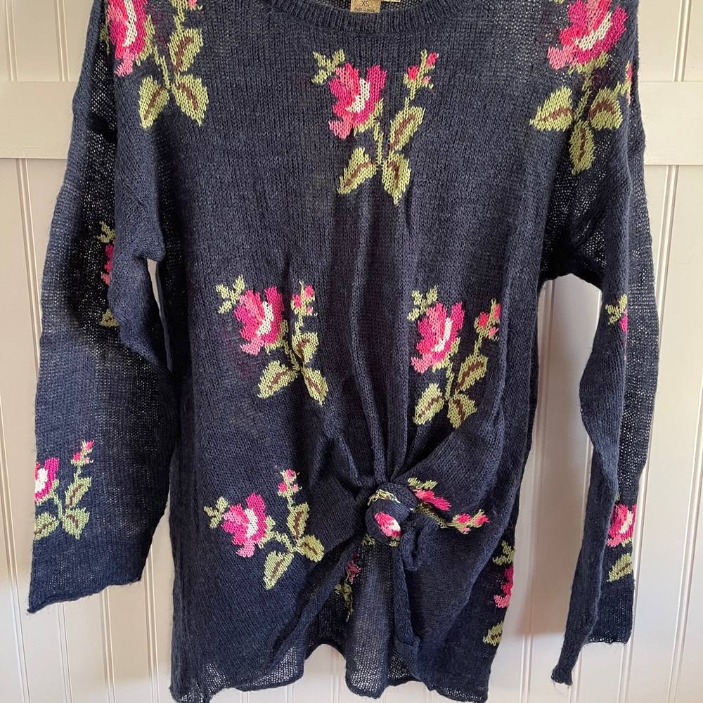 Wildfox Sweater Blue Floral semi sheer